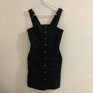 H&M Black Front Button Stretchy Denim Mini Dress